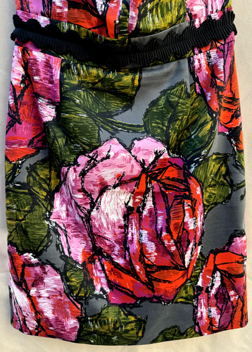 TRINA TURK WOMENS FLORAL STRAPLESS FITTED DRESS- SIZE 6 Dk. Gray, Pink/Red/Green - Picture 12 of 21
