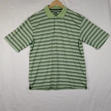 Bolle Polo Shirt Mens L Green Black Stripe Short Sleeve Lightweight Stretch Golf