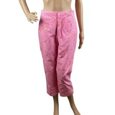 Lilly Pulitzer Vintage Y2K Palm Print Tropical Cropped Pants Size 6 Pink