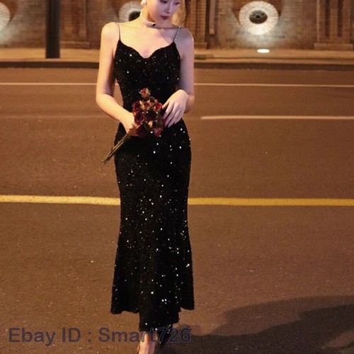 Women's Sleeveless Slip Mermaid Dress Sequins Zipper Evening Party Sexy Slim Fit - Picture 3 of 25