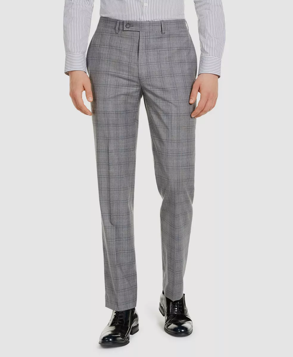 90 Calvin Klein Men s Gray Slim Fit Plaid Suit Trousers Dress
