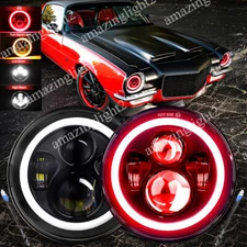 7" Round LED Headlights Hi Lo Red Halo Lamps Fit Chevrolet Camaro 1967-1981 Pair