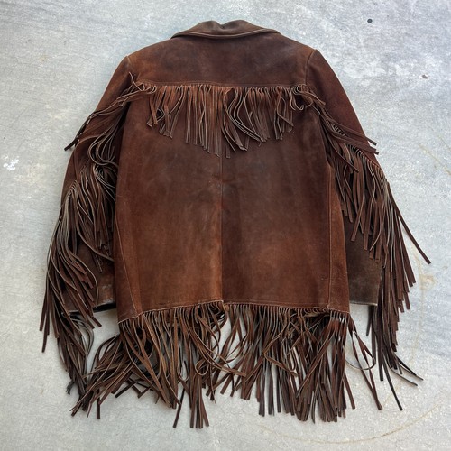 Suede Leather Fringe Jacket Vintage Western 1960s 1970s Hippie - YELLOWSTONE - Picture 10 of 18