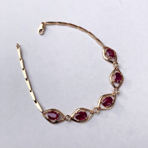 Natural Ruby 2.885ct W/ 0.096ct diamond 18K rose gold bracelet 31.7ct 17cm #294 - Picture 10 of 22