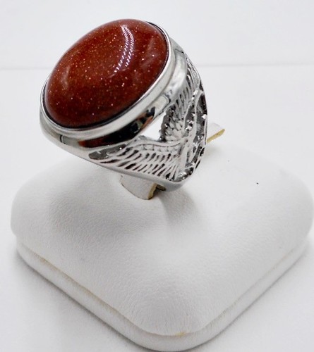 Men ring red brown sandstone simulated stainless steel bird phoenix big SIZE 9.5 - Picture 2 of 4