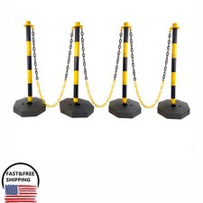 4pcs Traffic Delineator Post Cones Posts & Barrier with Fillable Base 5 FT Chain