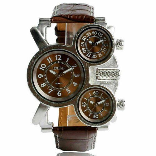 OULM Watches Multi-Function Leather Band Three Time Zones Men Quartz Wrist Watch - Picture 15 of 15