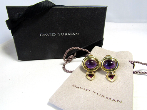 David Yurman 14K Yellow Gold Amethyst & Pink Stone Earrings - Picture 12 of 12