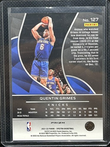 2021-2022 Panini Spectra TMall #127 Quentin Grimes Rookie Black Asia Knicks - Bild 2 von 2