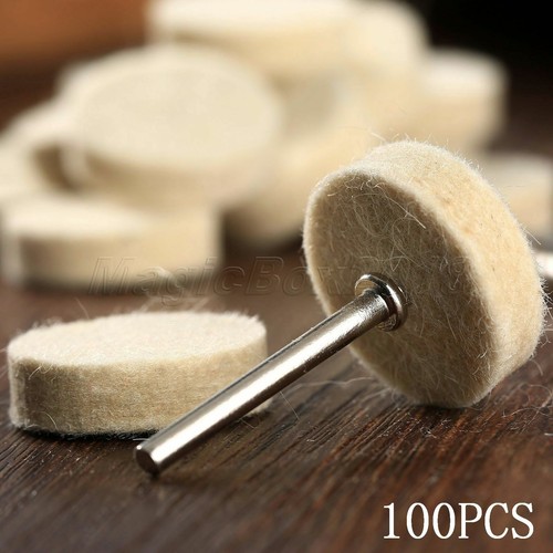 100pcs 25mm Wool Felt Polishing Buffing Round Wheel Tool + 4 Shank For Grinder - Picture 5 of 10