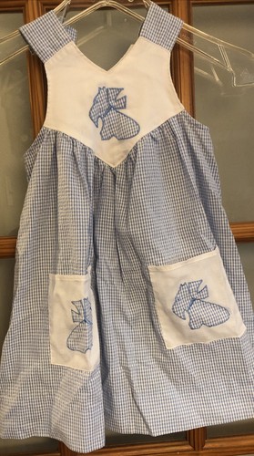 Carters vintage girls Blue plaid floral spring dress 4 cottagecore Scotty Dog - Picture 1 of 5