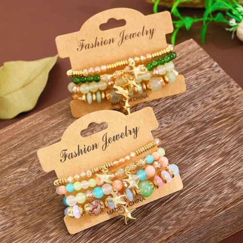New Boho Bracelet Gift Set, 4pcs Layered Crystal Starfish Bead Jewelry - Picture 6 of 11