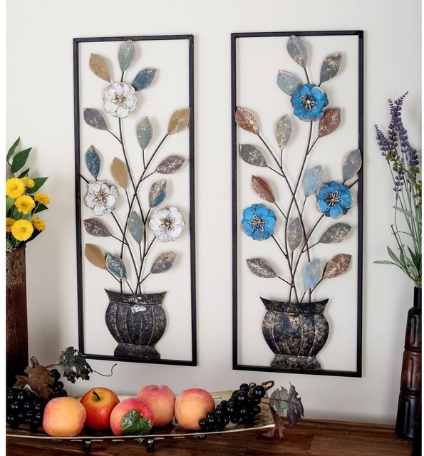 Metal Wall Art Flower Sculpture 2 Piece 3d Iron Frame Rustic Country Metal Wall Art Flower Sculpture 2 Piece 3d Iron Frame Rustic Country Home Decor