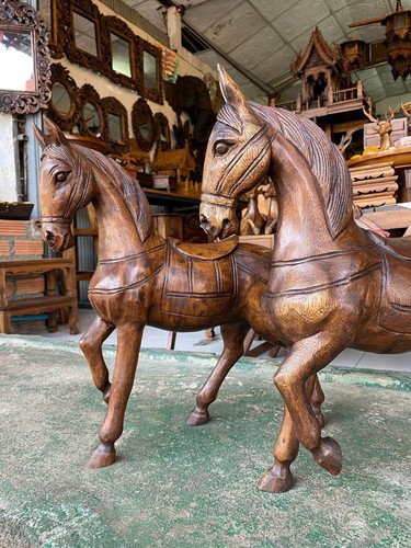 1 Pair 18" Horse Wooden Hand Carved Statue Sculpture Figurine Collectible DHL - 第 10/11 張圖片