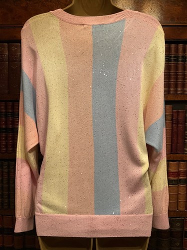 Oliver Bonas Pastel Glitter Stripe Batwing Sleeve Summer Jumper - Size 6 - New - Picture 3 of 4