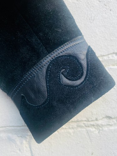 Vintage 1970s navy blue suede jacket leather appliqué lapels hippy bohemian 10 - Picture 6 of 17