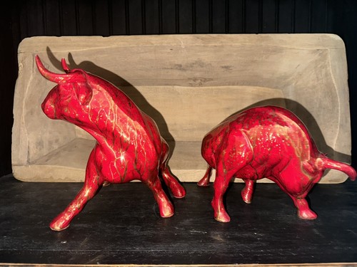 Haeger Style Spanish Red Bulls and Bull Fighter Gold MCM - Picture 3 of 13