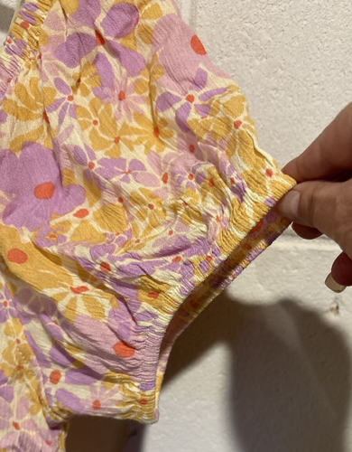 Pink Rose Crop Top Off Shoulder Purple Floral Short Sleeve Rayon Size M - Picture 4 of 6