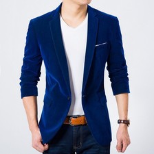 Fashion Mens Velvet One Button Blazer Jacket Slim-Fit Dress Casual Suit Coat New
