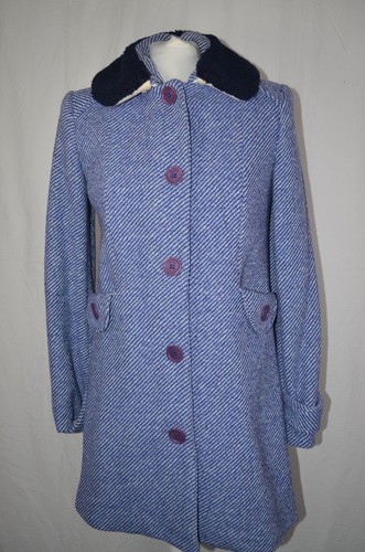 Jacobs Marc stil Und Blauer S Tweed Wollmantel Größe Kragen Weißer Abnehmbarer wO8nmyvN0