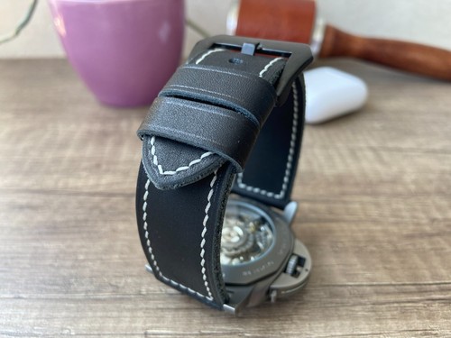 Soft Black Watch Band, 22mm 24mm 26mm Genuine Leather Handmade Watch Strap - Picture 9 of 12