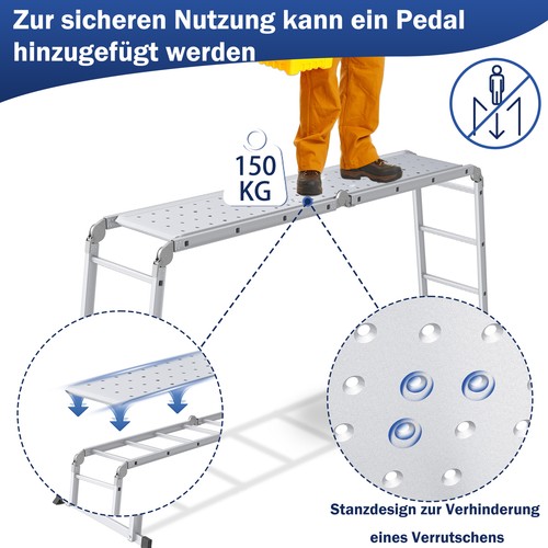 Mehrzweckleiter 6 in 1 Klappleiter Anlegeleiter mit Plattform Stehleiter 150 KG - Bild 6 von 16