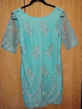 Elegant DARLING dress, Aquamarine, with Beads and LACE, sz S, Only Worn Once!
