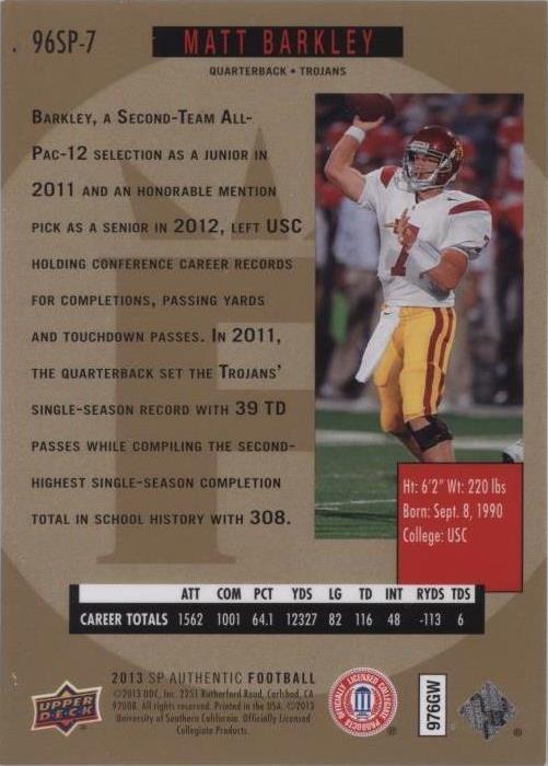 2013 SP Authentic Matt Barkley #96SP-7
