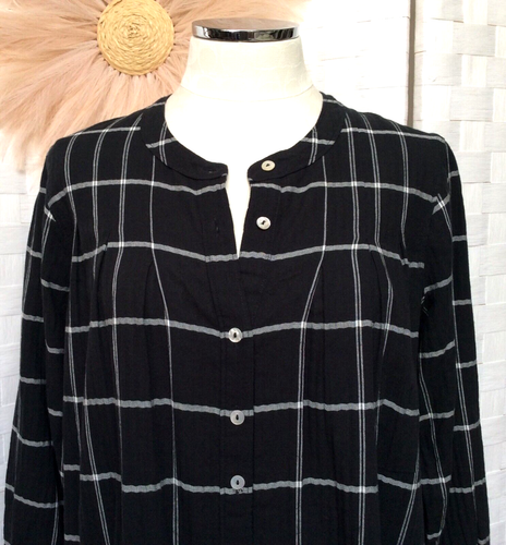 NWT Madewell Cotton Black Button Collarless Windowpane Shirt Dress Size M FXT - Picture 6 of 15