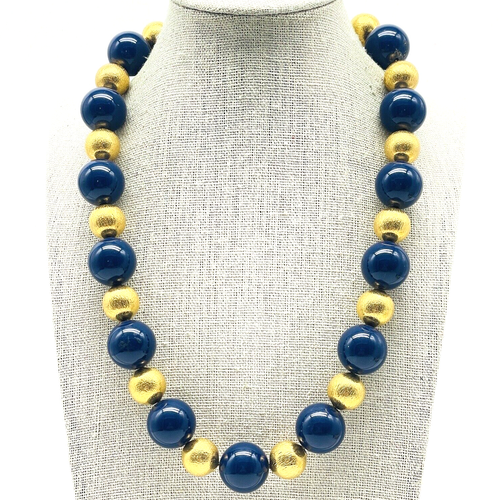TALBOTS Perlenkette marine goldfarben klassisch Karriere klobig