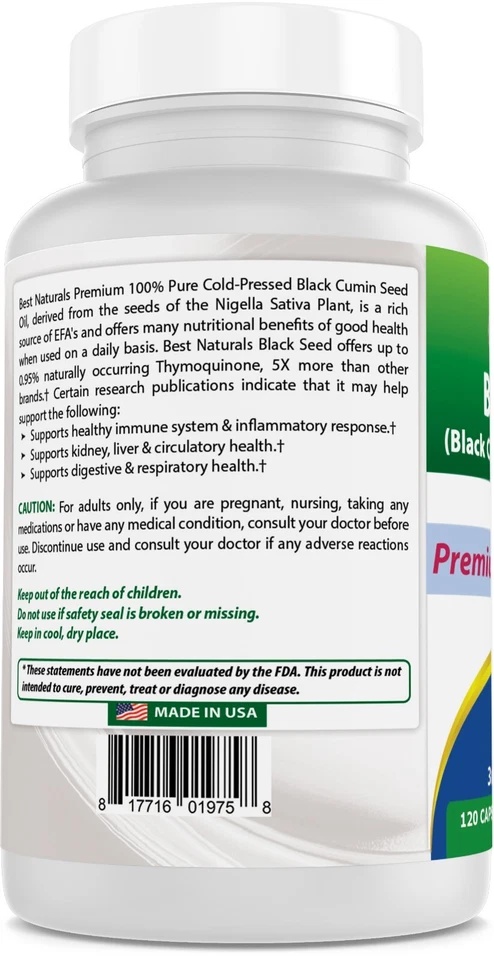 Best Naturals Black Seed (Black Cumin Seed Extract 10:1) 7500 mg Equivalent- 120 - Image 3 of 4