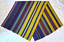 SCARF VINTAGE AUTHENTIC KENZO STRIPED ART BLUE MUSTARD WOOL LONG WOMEN FRINGE