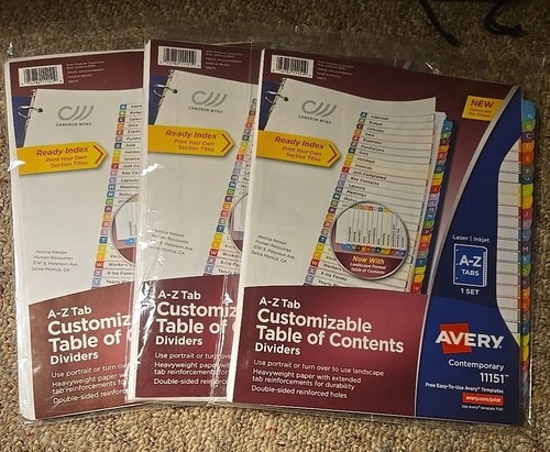 3 Pack Avery Ready Index Customizable Table of Contents Dividers A-Z Tabs  - Picture 1 of 5