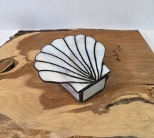 Vintage Shell Stained Glass Trinket Jewelry Box Hinged Lid