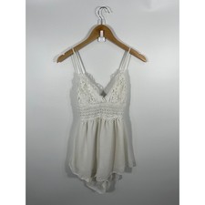 Womens Romper S White Crochet Boho Chic Coastal Festival Concert Rodeo Backless