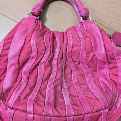 バッグ PRADA CRIMSON STRIPE LEATHER HAND BAG PRADA Crimson Pink Leather Shoulder Bag Striped Design