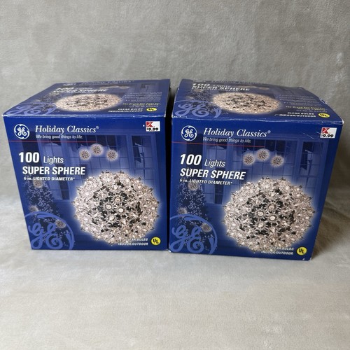 2 Set GE Holiday Classics 100 Light Super Sphere 6" Clear Indoor/Outdoor Lights - Picture 1 of 4