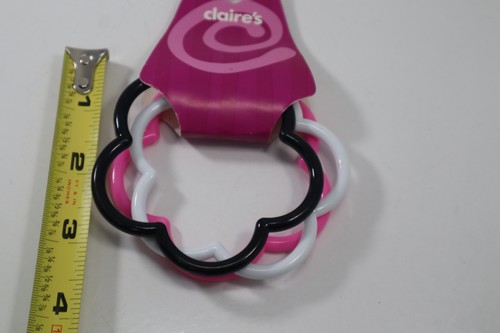 BD 3 pc set flower black white pink plastic bangle Bracelet Claire's Jewelry - Picture 4 of 5