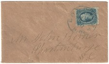 CSA #12, 10c Blue, cover with blue Columbia, SC pmk, to Spartanburg, SC