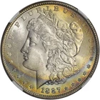 1887-P MORGAN DOLLAR / LOVELY QTR MOON RAINBOW TONED OBV / NICE LUSTER /NGC MS64