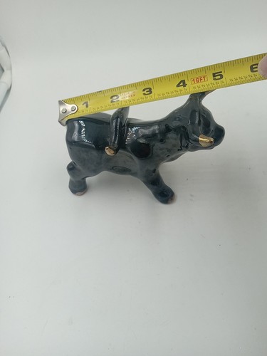 Vintage Black Bull Figurine Made in Japan Gold Accents 5 X 3.5" - Picture 10 of 12