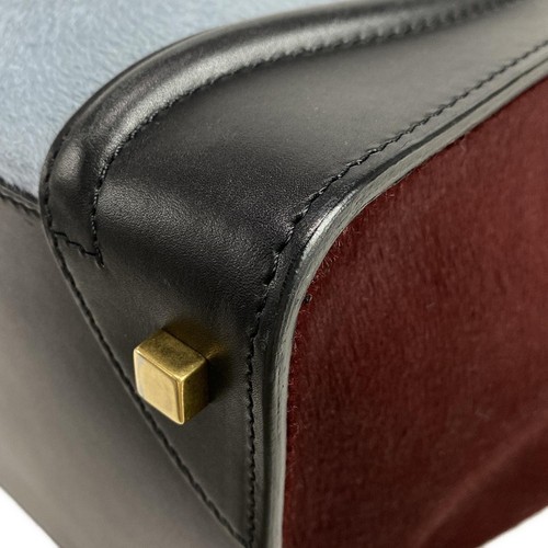 Auth CELINE Luggage Mini Shopper - Black Light Blue Bordeaux Leather Unborn Calf - Picture 6 of 20