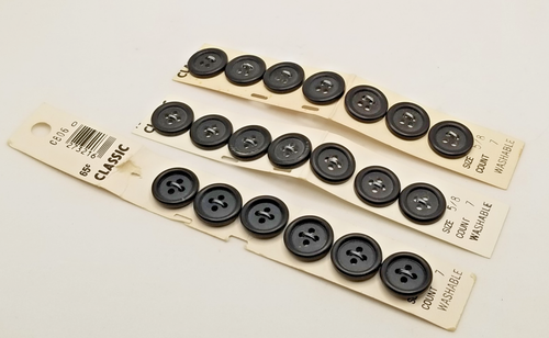 Classic Round Black 4-hole Buttons 5/8" (7 on card) 3 Cards NOS (One Missing) - Picture 1 of 4