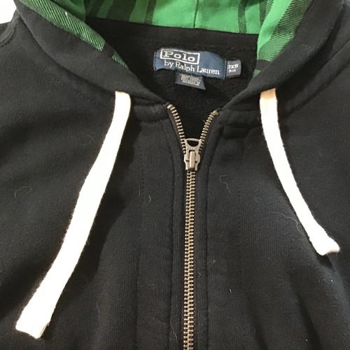 Polo Ralph Lauren Jacket 3XB Big Black W/ Green Plaid Hood Lining Full Zip - Picture 5 of 11