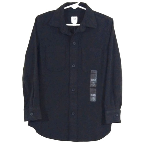 F Gap Kids Boys Dark Grey Long Sleeve Button Down Flannel Shirt Top NWT XS 4 5