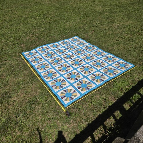 Vintage Handarbeit Dresdner Teller Quilt blau Patchwork 85x102in Tagesdecke Decke - Bild 5 von 24