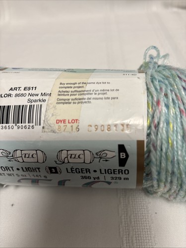 Garn Red Heart TLC Baby #8680 Neu Mint Glitzer 3-fädig Sportgewicht 100% Acryl - Bild 6 von 6