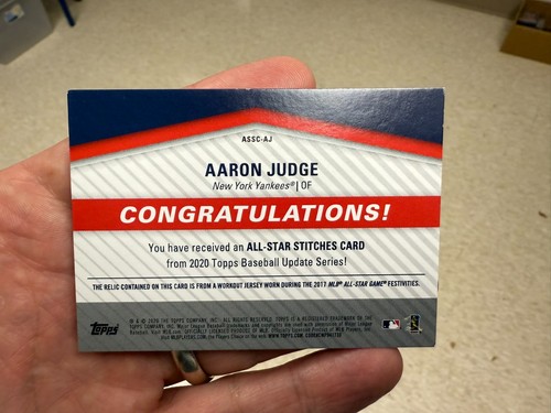 Serie Aggiornamento Topps 2020 All-Star Stitches JSY Aaron Judge 1° ASG '17 Rosso 12/25 - Foto 2 di 5