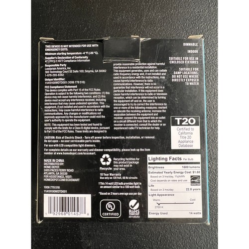 EcoSmart A19 LED Bulb White 100W Eq Selectable 2700-5000K Dusk-to-Dawn Dim - Picture 3 of 8