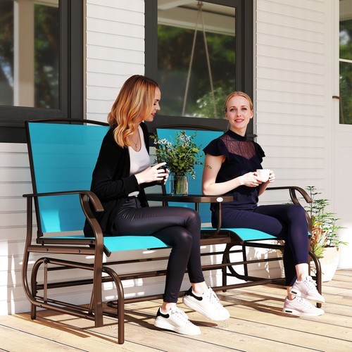 Outdoor Glider Chair, 2 Person Steel Rocking Chair, Patio, Backyard, Porch Blue - Picture 1 of 11